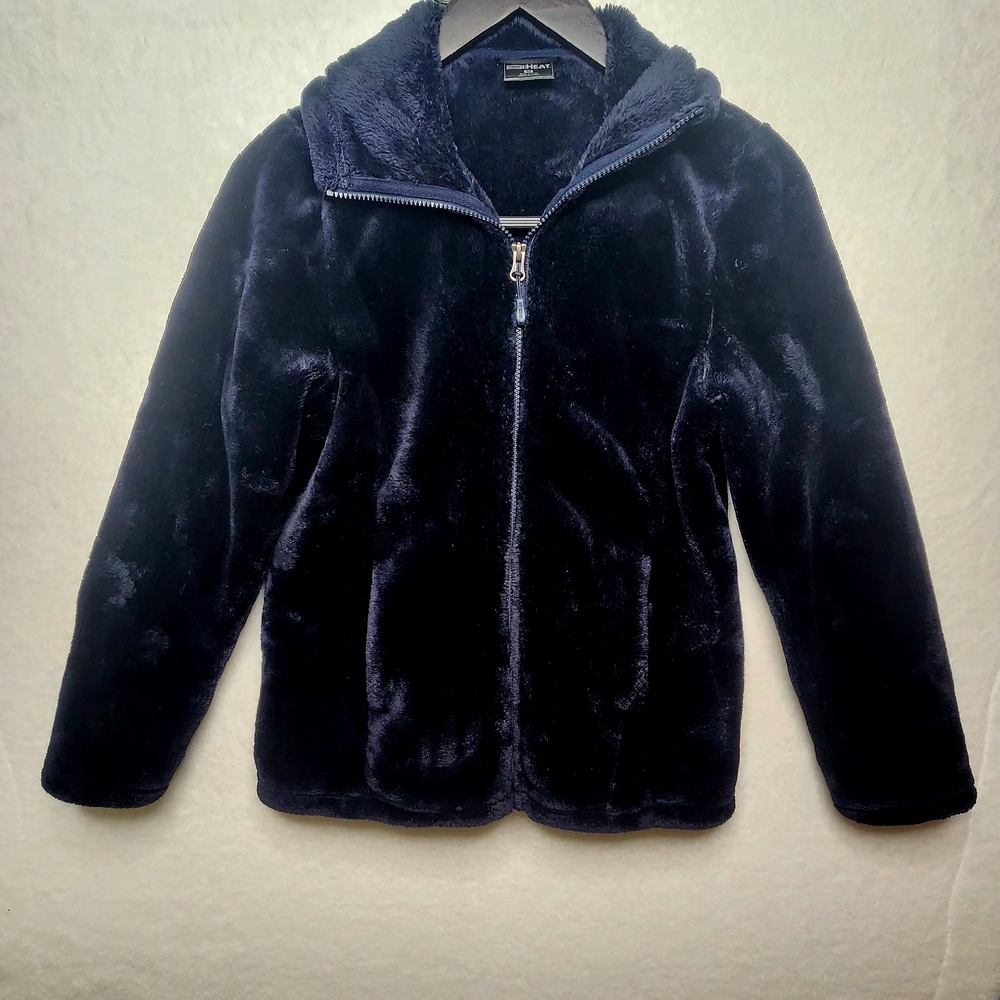 32 Degree Heat Women's Plush Faux Fur Full Zip Jacket, Navy Super Soft Sz Med - Picture 2 of 16